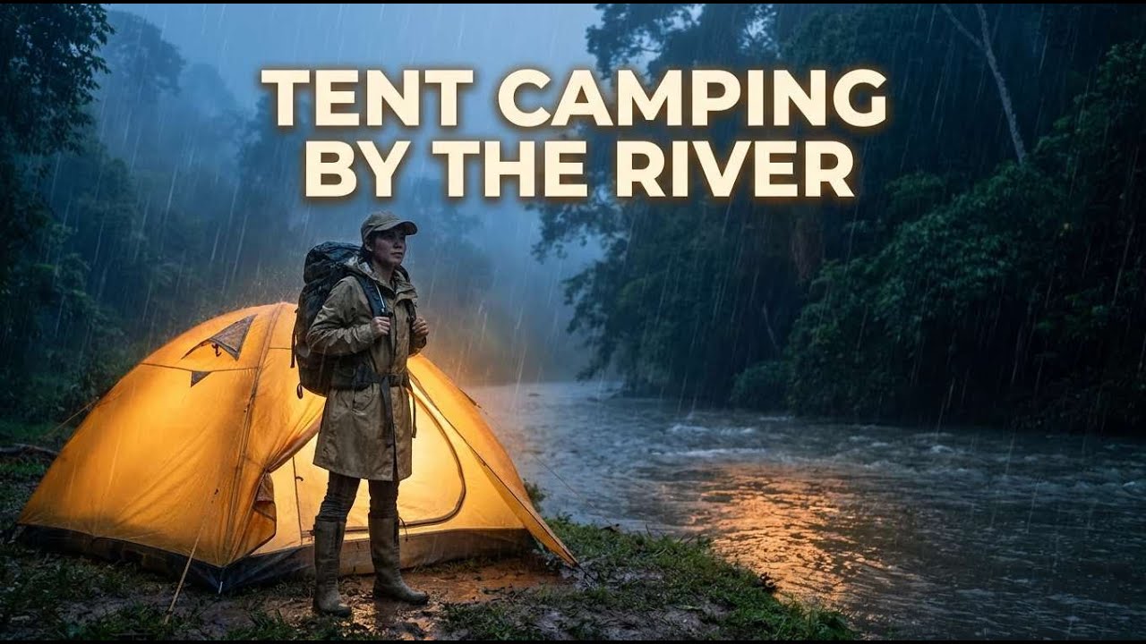Rainy Jungle Solo Camping Experience || Tent Camping by the River