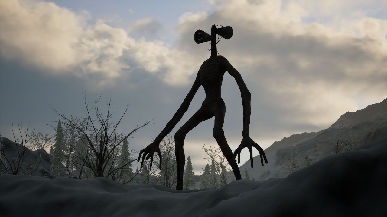 Siren Head in Winter Mountains