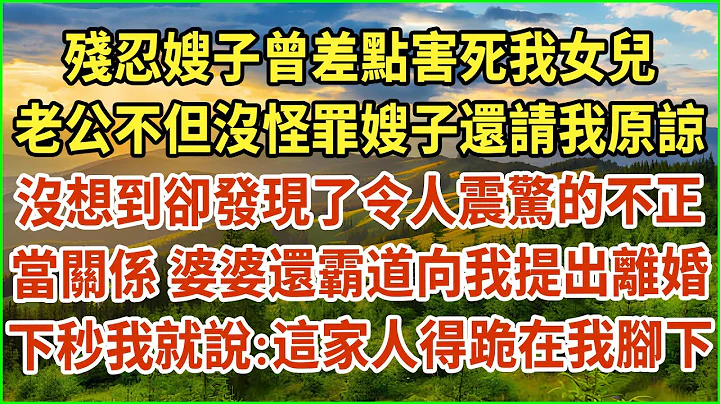 殘忍嫂子曾差點害死我女兒！老公不但沒怪罪嫂子還請我原諒！沒想到卻發現了令人震驚的不正當關係！婆婆還霸道向我提出離婚！下秒我就說：這家人得跪在我腳下！#生活經驗 #情感故事 #深夜淺讀 #幸福人生 - 天天要聞