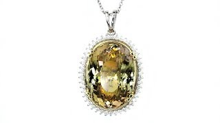 Certified Natural 15.97 tcw Yellow Tanzanite and Diamond 14k Gold Pendant Necklace Vintage Estate