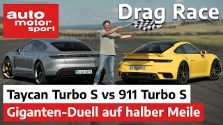 Porsche Taycan Turbo S vs 911 Turbo S - Giganten-Duell bei Drag Race | auto motor und sport