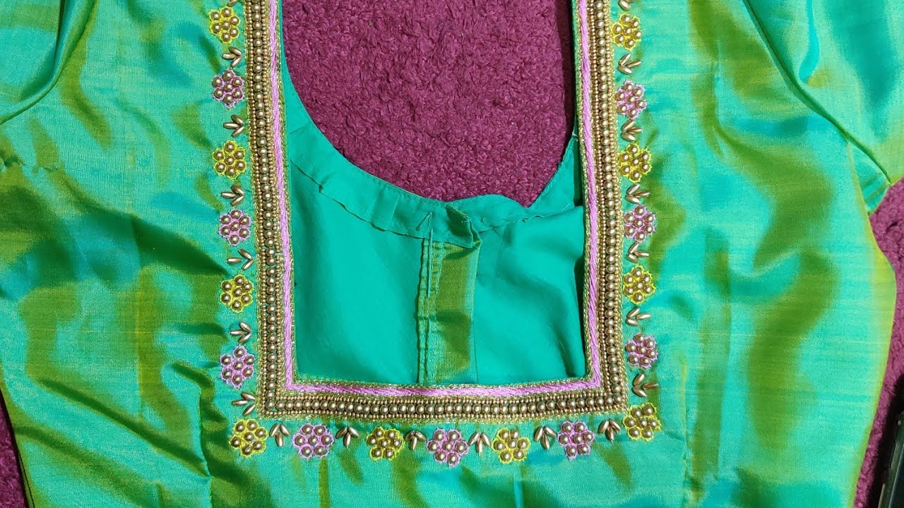 Beadwork using normal needle on stitched blouse| Easy method - YouTube