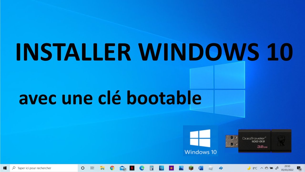 Installer Windows 10 avec une clé bootable - YouTube