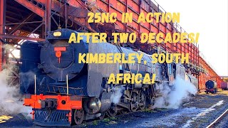 A steam locomotive (25NC) in action after two decades in Kimberley Beaconsfield depot. 27/05/23.