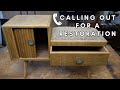 Old phone table restoration  reupholstering seat  tambour door refresh