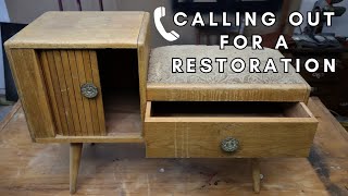 Old Phone Table RESTORATION - Reupholstering Seat & Tambour Door Refresh