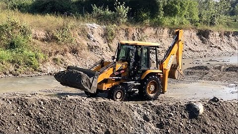JCB Backhoe 3DX Machine Working River Area - JCB Making A Dam In River Part III