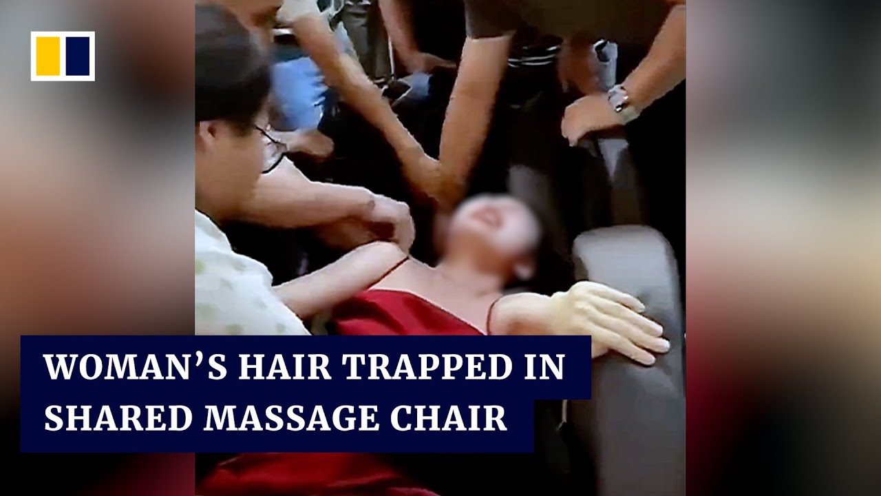 Womans hair gets trapped in shared massage chair at railway station in China