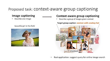 Context-Aware Group Captioning via Self-Attention and Contrastive Features