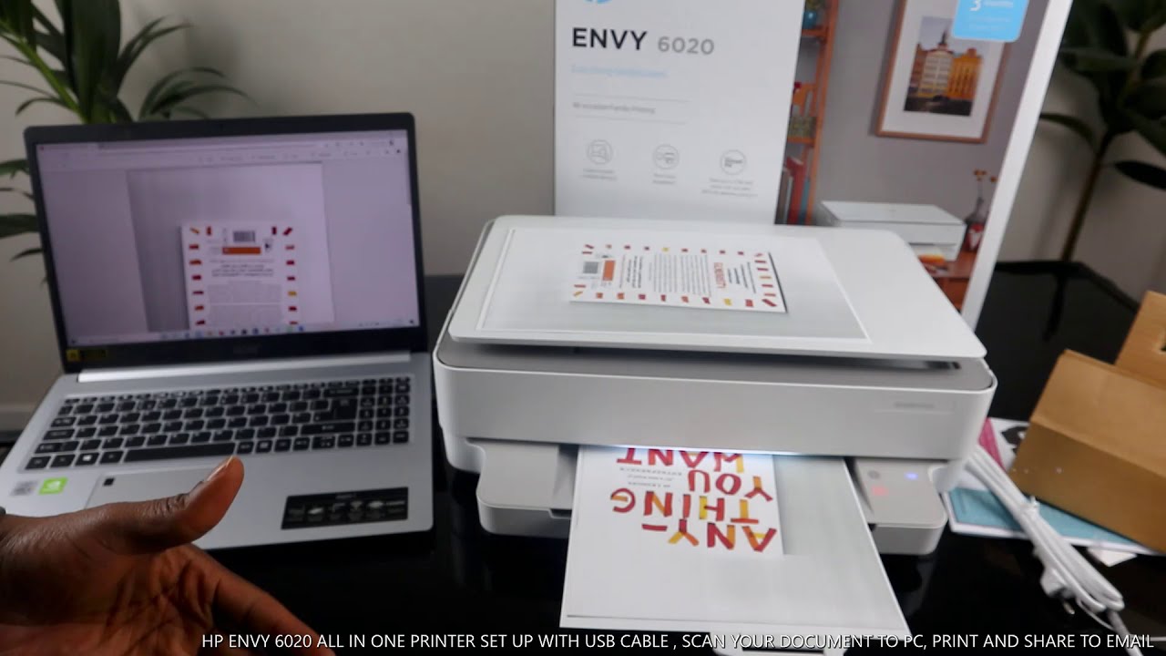 HP ENVY 6020 PRINTER SET UP WITH USB CABLE , SCAN YOUR DOCUMENT TO PC,  PRINT AND SHARE TO EMAIL 