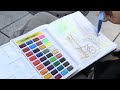 Painting with watercolours in pans