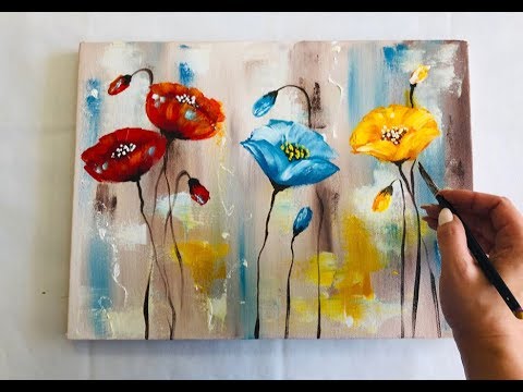 How to draw easy flowers painting/ Demonstration /Acrylic Technique on ...