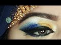 Blue and golden eye makeup tutorial  wedding eye makeup