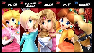 Peach And Rosalina & Luma And Zelda And Daisy Vs Bowser Lv 9 Cpu Battle Super Smash Bros Ultimate