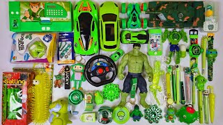 Ultimate green stationery Collection - rc car, bubble gun, ben10 pencil box, hulk figure, ben10watch