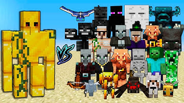 Gold Golems vs All Minecraft Mobs | Extra Golems Mod And Minecraft Mobs Mob Battle  1.20