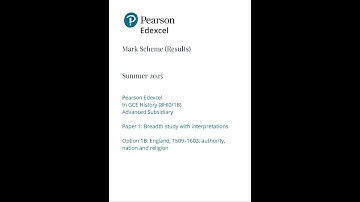 2025 Pearson EDEXCEL As Level History Mark Scheme Paper 1 8hi0 1b Breadth Study With InterpretATIons