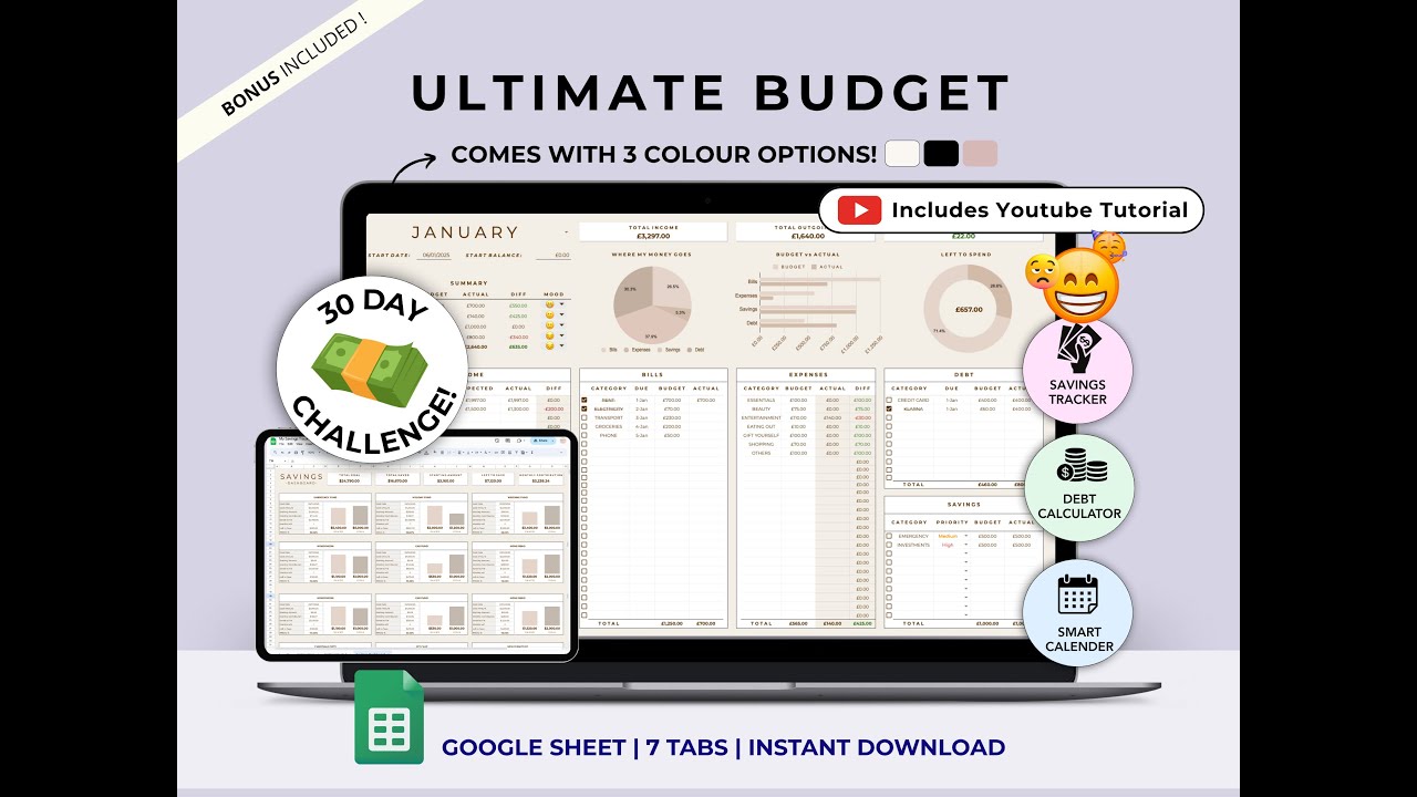 ULTIMATE MONTHLY BUDGET SPREADSHEET TUTORIAL - YouTube
