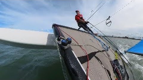 Hull flying on Hobie 16