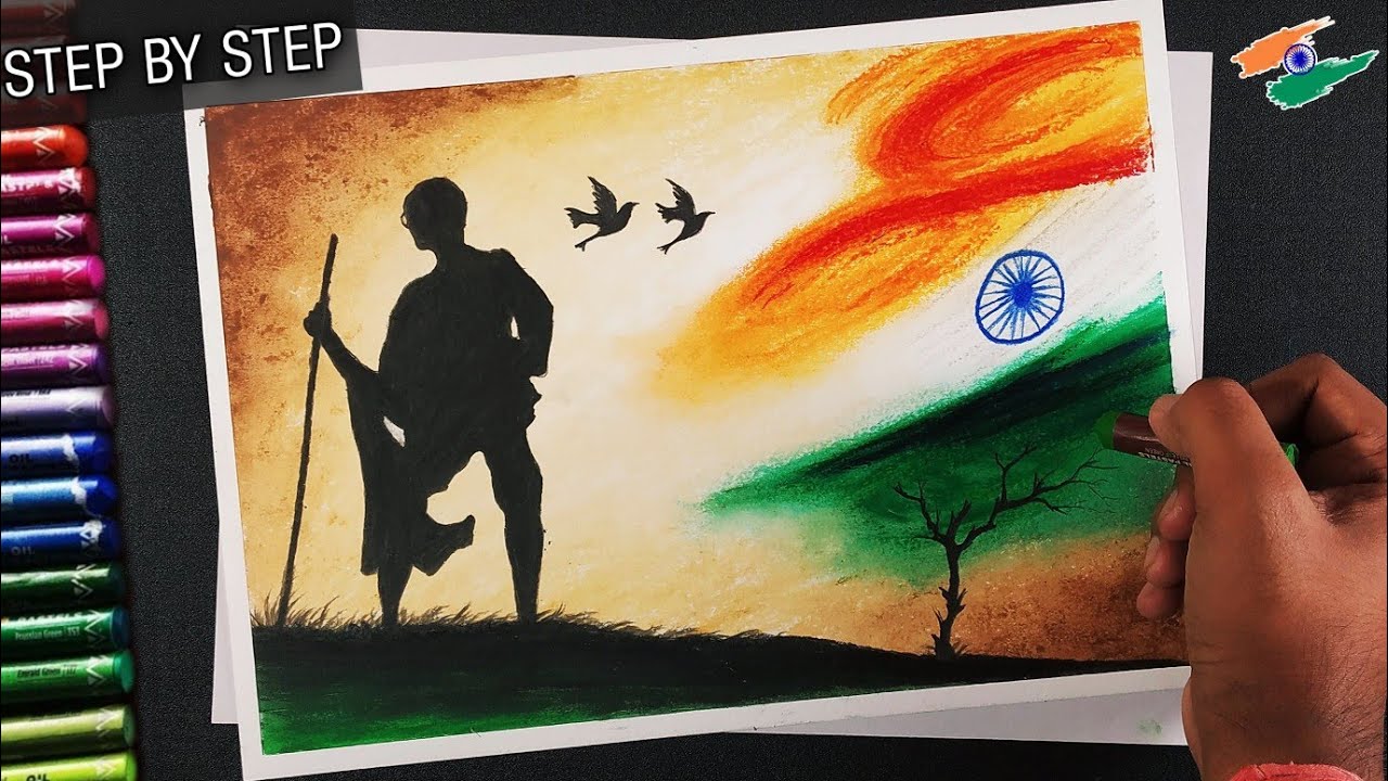How To Draw Gandhi Jayanti Gandhi Jayanti drawing with oil pastel