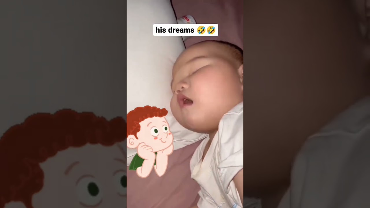 Hungry baby eating food in his dream 