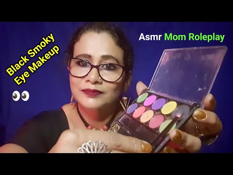 ASMR ⚫️ Black Smoky Eye Makeup  (Eyebrow Shaping, Tweezing, Makeup) | DearlyASMR |