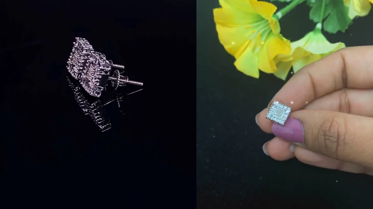 Diamond Celebrity's 0.15ct Diamond 925 White Silver Hip Hop Square Earrings For Women's &amp; Men's