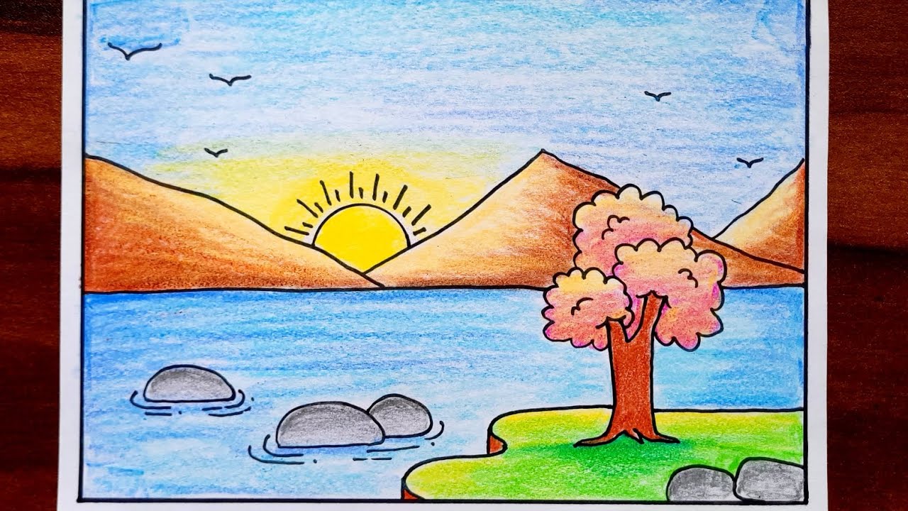 Sunrise Scenery | Mountain Sunrise Scenery Drawing - YouTube