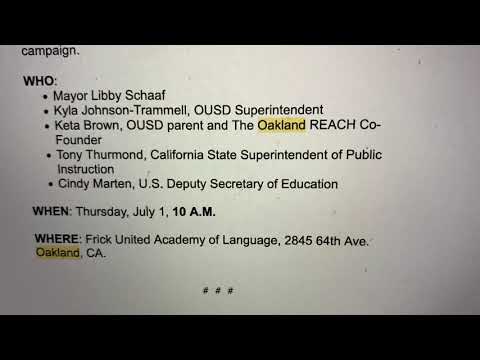 Mayor Schaaf Uses Old Media Ways To Make OUSD Oakland Undivided Forever Announcement