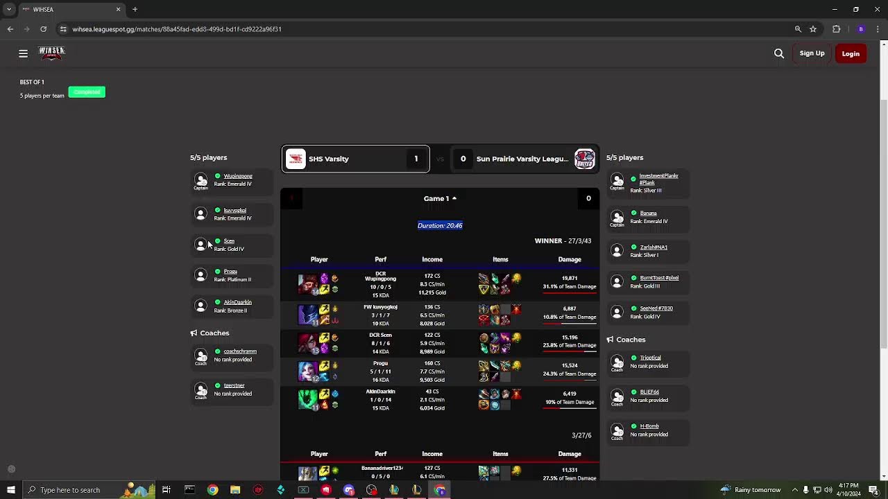 WIHSEA League of Legends Varsity Game of the Week 6 | Sun Prairie vs Sheboygan South
