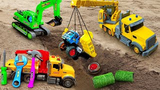 Find and Rescue construction vehicles under the sand | Funny Stories Trucks Toys