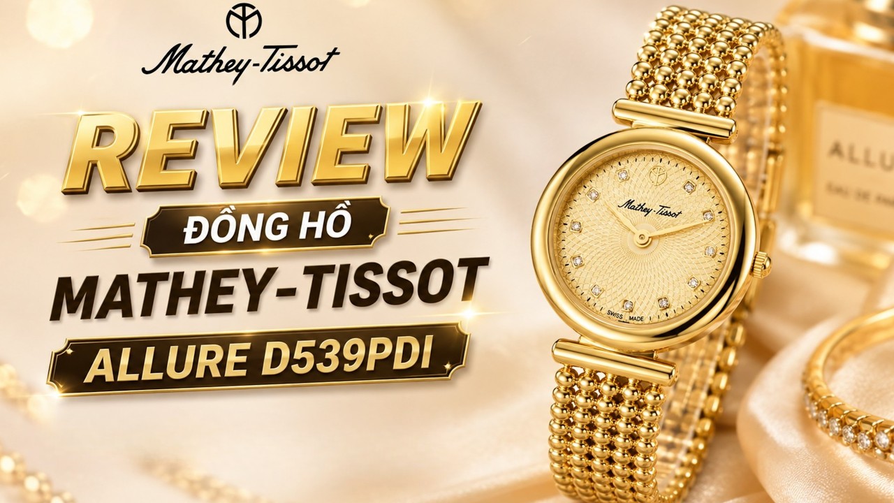  Review Đồng Hồ Mathey-Tissot D539PDI: Đồng Hồ Nữ Swiss Made Mặt Số Vàng Guilloche !