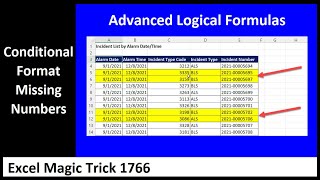 Conditional Formatting to Highlight Missing Sequential Incident Numbers. Excel Magic Trick 1766