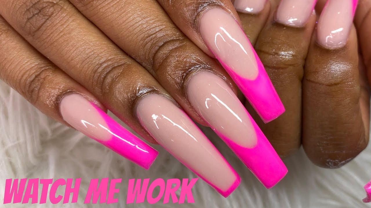 Watch Me Work | Hot Pink French Tips | Acrylic Nail Tutorial | Clarissa Ama  - Youtube