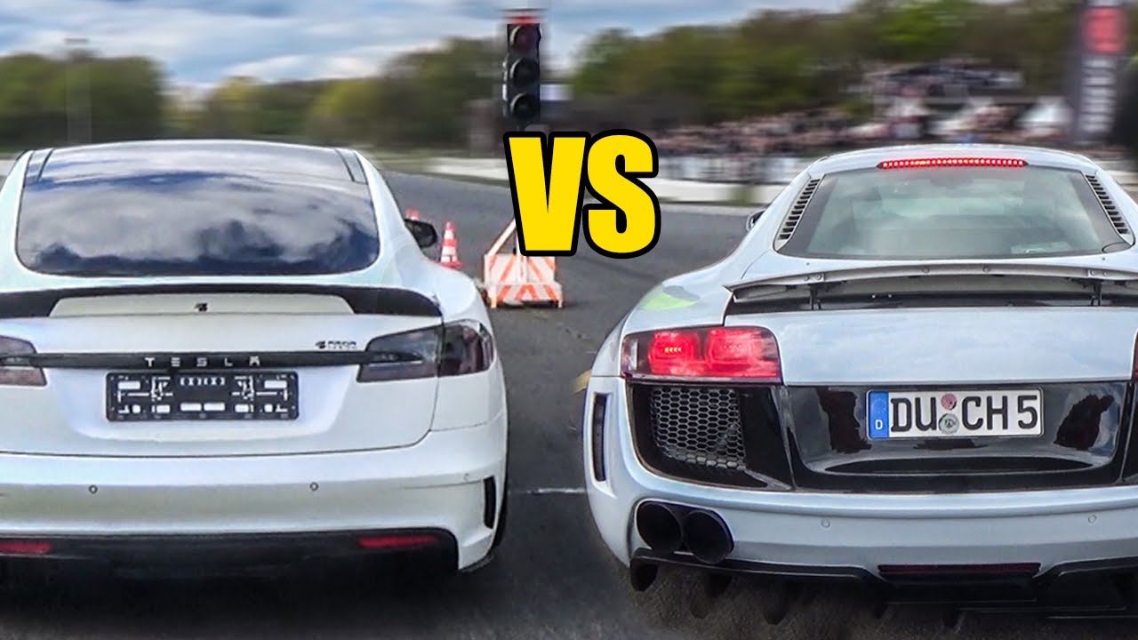 Audi R8 Vs Prior Design Tesla Pd S1000 Model S Drag Race
