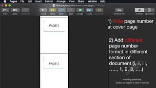 Hide page number in cover page with different numbering format using Apple Pages.
