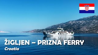 Ferry ride in Croatia from Pag Island to mainland. 4K