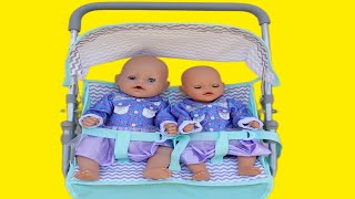 Baby Born doll Morning Routine and walk in Double Stroller for dolls