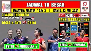 Jadwal 16 Besar Malaysia Master 2024 Hari Ini Day 3 ~ ESTER vs UNGGULAN 2 ~ ANTI vs CHINA ~ 7 Wakil