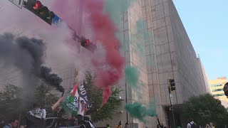 Hundreds of pro-Palestinian demonstrators marched through Downtown Dallas on Tuesday