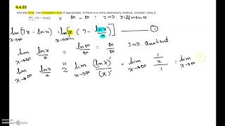 Practice Exam 3 - Calc 1 - 4.4.56(finding limit using L'Hospital's Rule - indeterminate difference)