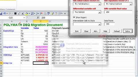 POLYMATH Excel Add in to Solve ODEs