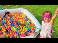 Kid Plays with Balls and Daddy Get&#39;s Stuck in the Muddy Puddles!