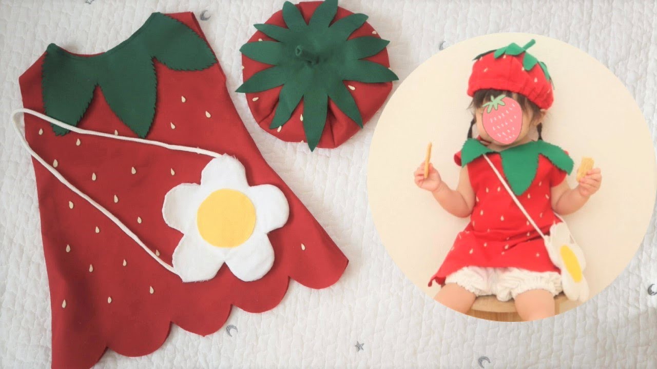 【100均】子ども用衣装の作り方 Vol.9  いちごコスプレ🍓 │ イチゴ狩りやハロウィンに