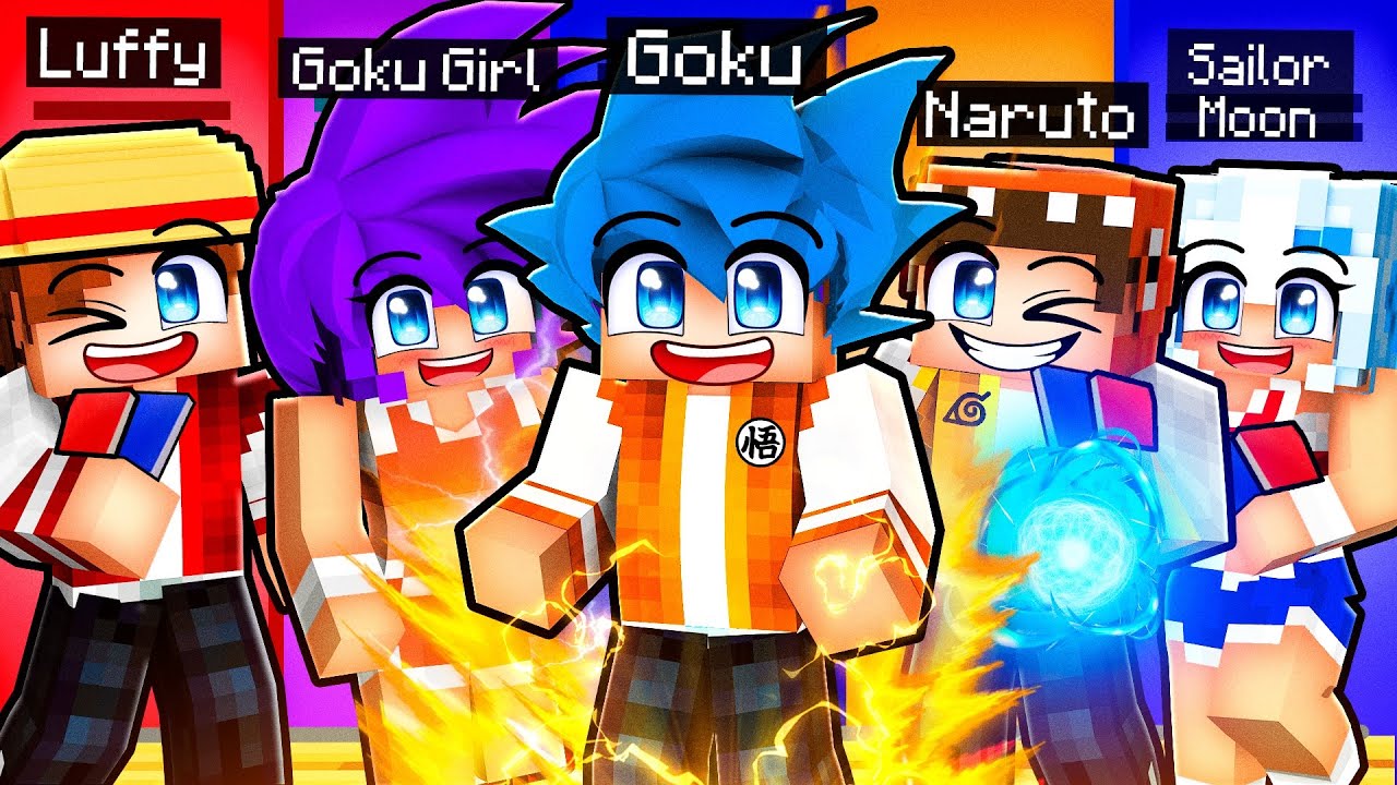 10 FRIENDS on one ANIME HIGHSCHOOL BLOCK in Minecraft!