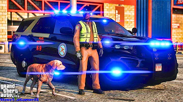 Playing GTA 5 As A POLICE OFFICER Highway K9 Patrol| FHP|| GTA 5 Lspdfr Mod| 4K