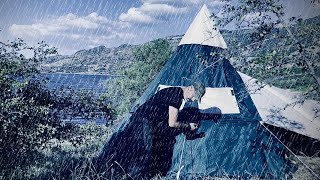 Solo Camping • Camping in Night Heavy Rain, Rainstorm Thunderstorm • Relaxing Sound of Rain -ASMR