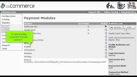 Add payment modules in osCommerce
