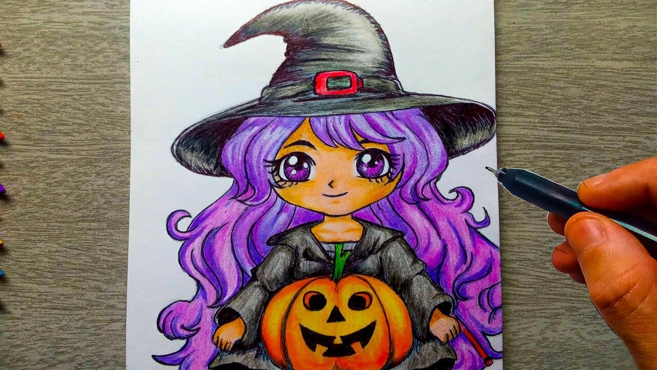 Como Desenhar uma BRUXINHA KAWAII HALLOWEEN 