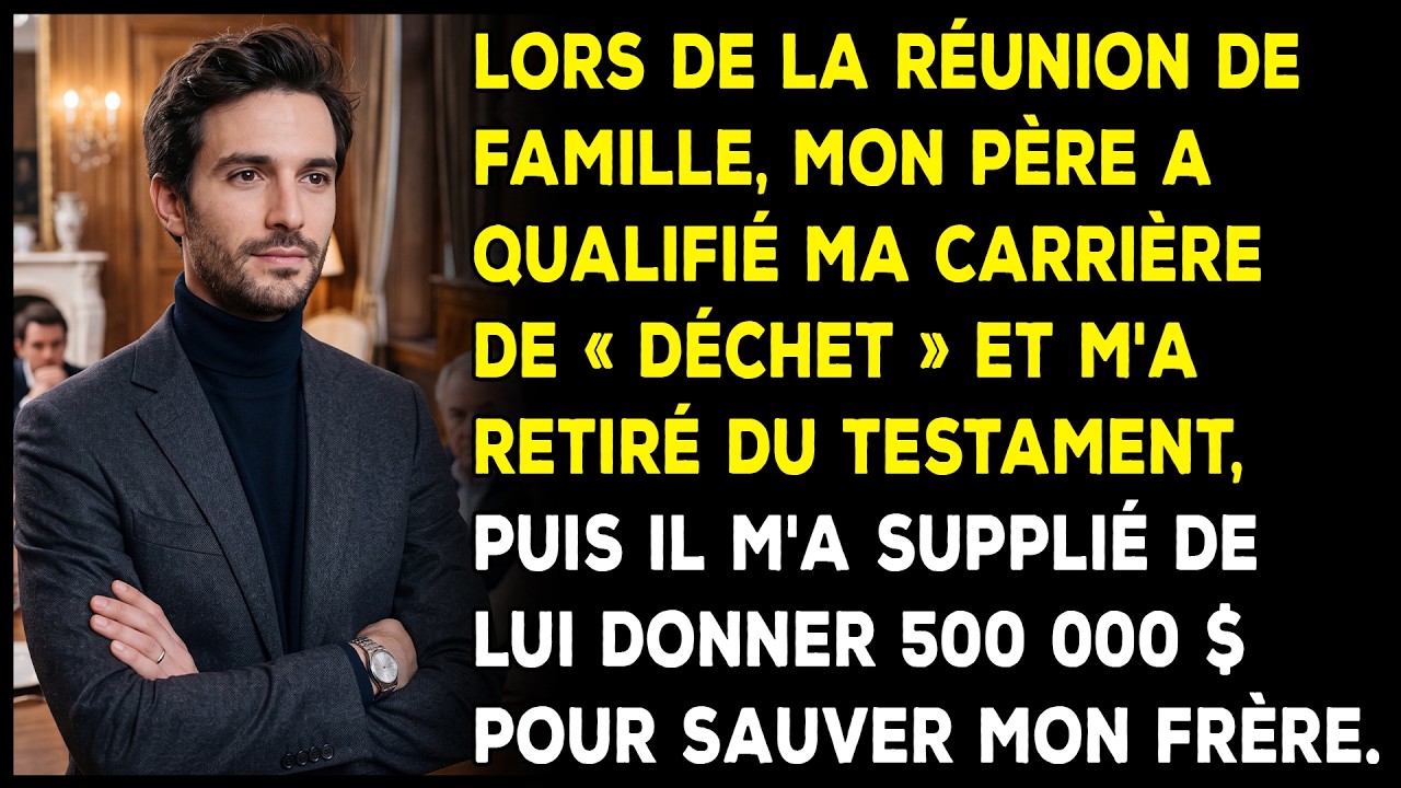 La pluie glaciale cinglait les vitres de mon vieux pickup quand je me suis garé dans l’allée impeccable de la maison familiale. À travers le bow-window, je les voyais tous les trois, alignés comme...